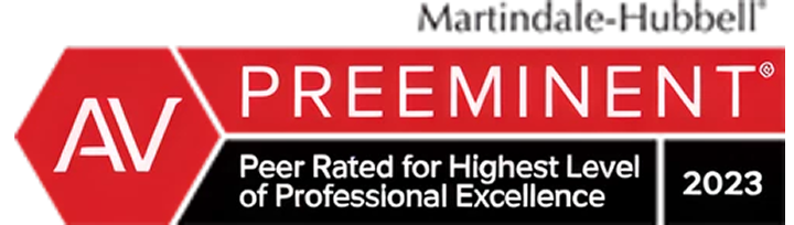 AV Preeminent 2023 Professional Excellence Badge Martindale-Hubbell AV Preeminent 2023 badge representing highest professional legal excellence